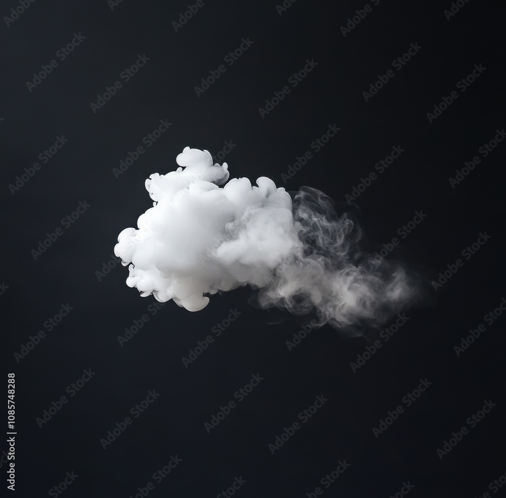 White smoke cloud on a black background, flat lay White smoke cloud on a black background, flat lay