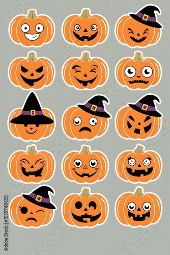 A Spooktacular Collection of Halloween Pumpkins: 15 Cute and Creepy Jack-o'-Lantern Designs with Diverse Expressions for Festive Decorations photo