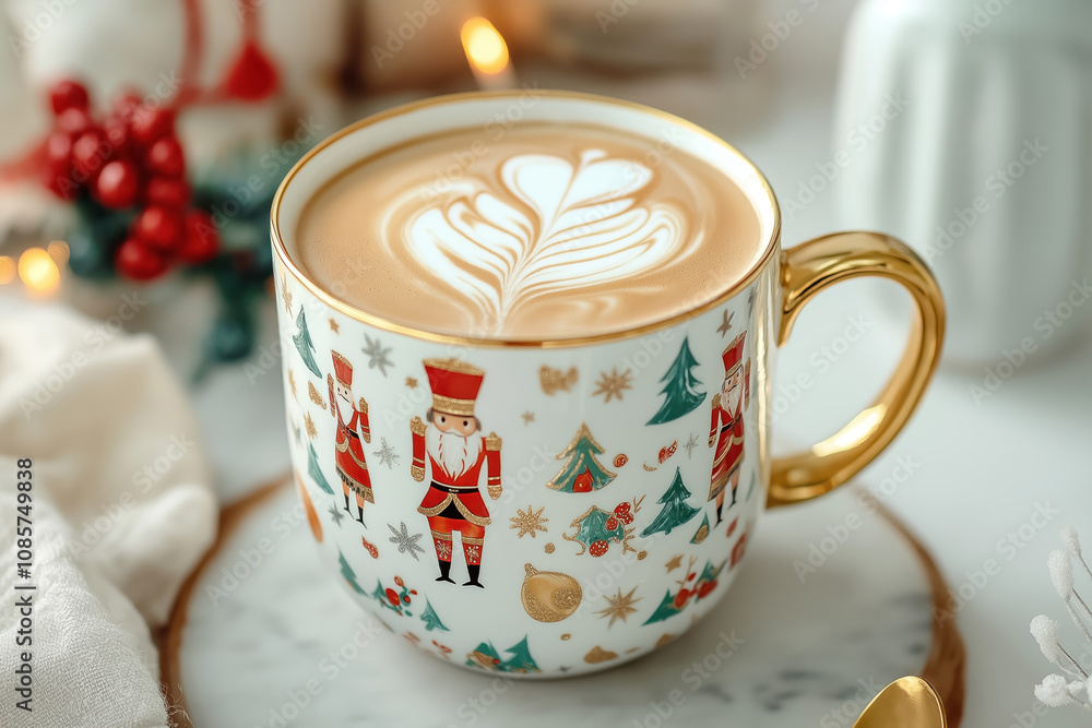 festive ceramic coffee mug with nutcracker design, perfect for holiday season beverages like hot chocolate or coffee festive ceramic coffee mug with nutcracker design, perfect for holiday season beverages like hot chocolate or coffee
