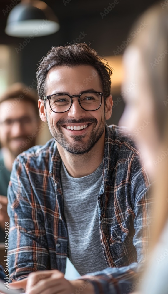 Diverse business team in a casual meeting, smiling while analyzing financial data together Diverse business team in a casual meeting, smiling while analyzing financial data together