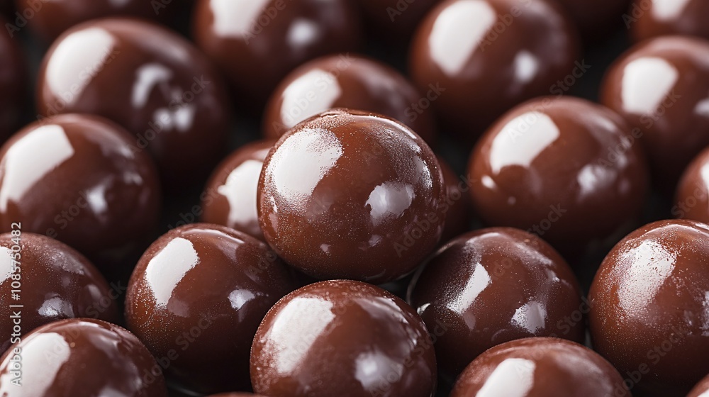 A Close-Up View of Shiny Chocolate Candy Balls Piled Together, Displaying a Rich Chocolate Coating, Perfect for Sweet Treats or Confectionery Themes in Photography and Design A Close-Up View of Shiny Chocolate Candy Balls Piled Together, Displaying a Rich Chocolate Coating, Perfect for Sweet Treats or Confectionery Themes in Photography and Design