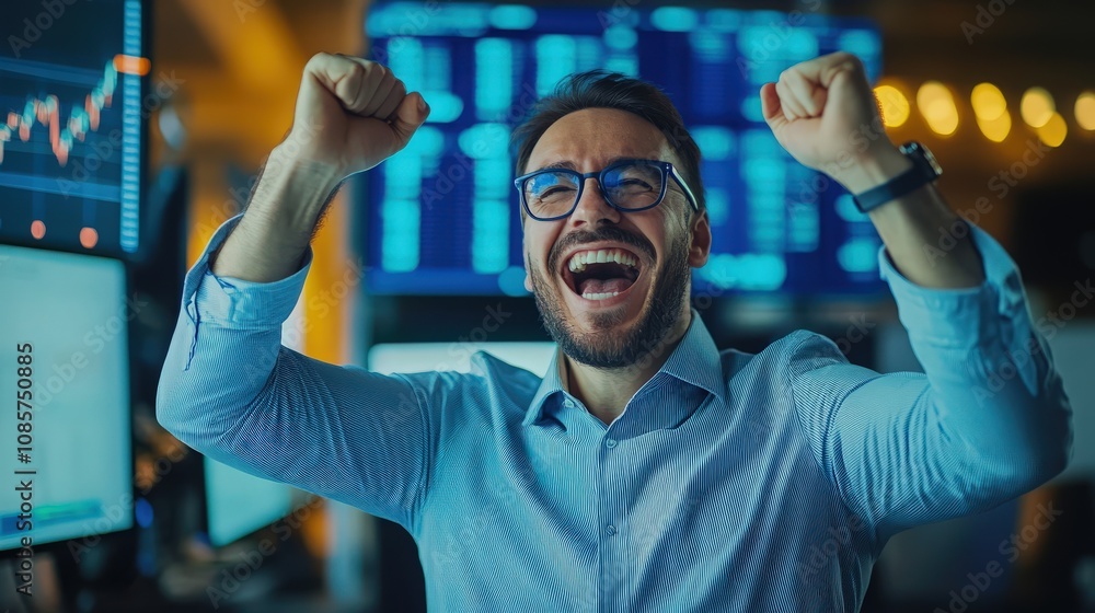 Successful Businessman Celebrating Achievement Successful Businessman Celebrating Achievement