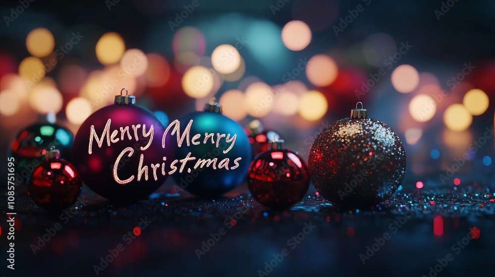 Merry Christmas 3D Letters on a Festive Background,
Merry Christmas 3D Letters on a Festive Background,