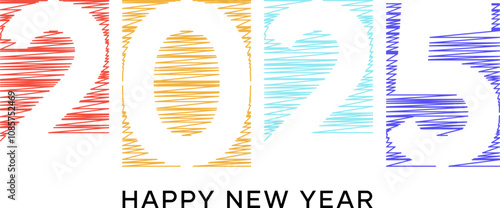 2025 scribble line art for poster and banner vector illustration.