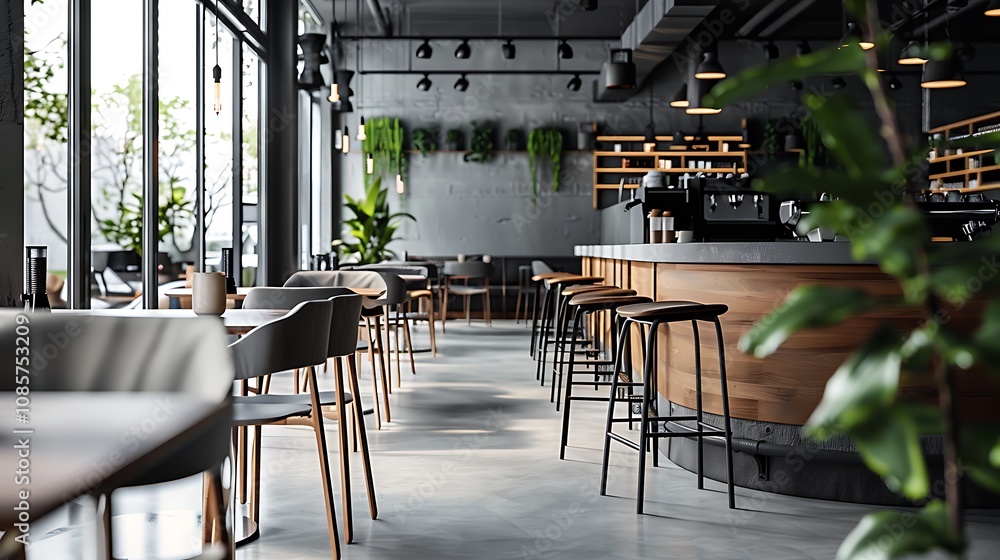 An interior view of a contemporary restaurant showcasing minimalist ...