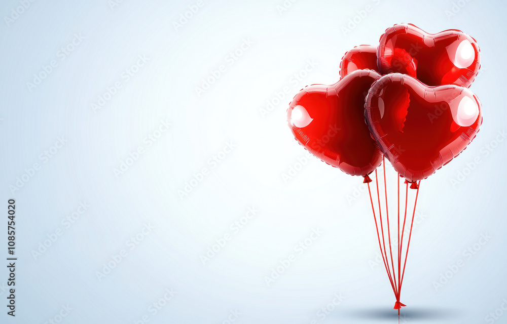 Valentine's Day decoration with red heart-shaped balloons illustration banner template design for valentine's theme background.