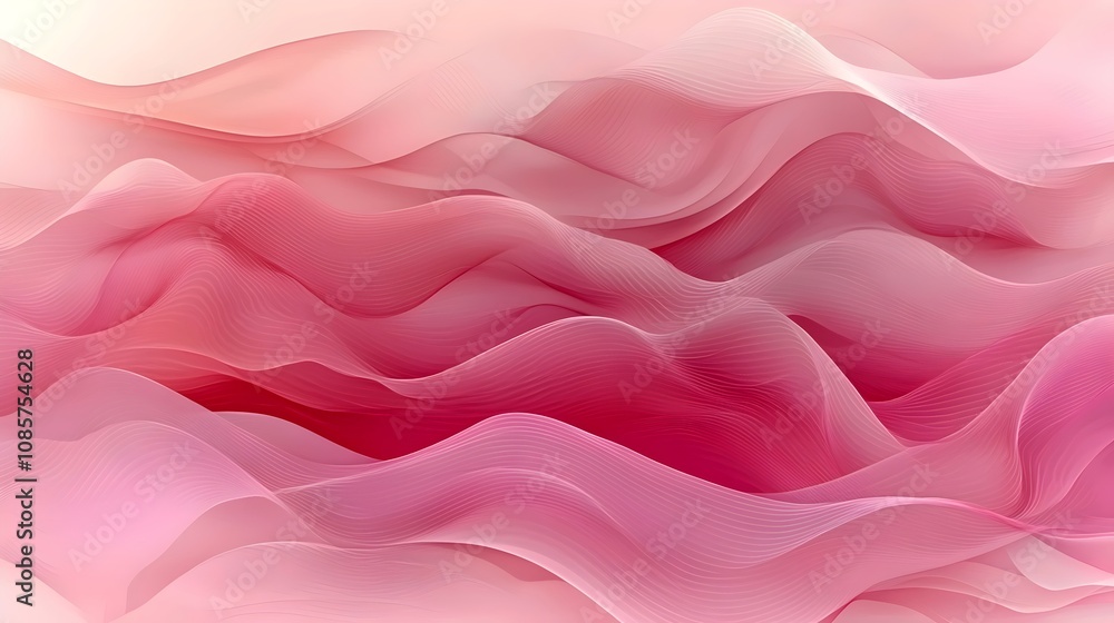 Fototapeta premium A serene abstract design featuring flowing waves in soft pink hues, creating a calming and dreamy atmosphere, perfect for backgrounds or digital art.