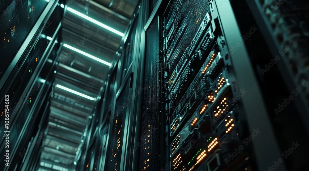 Obraz premium Advanced data center featuring network computers and server racks for virtual reality technology