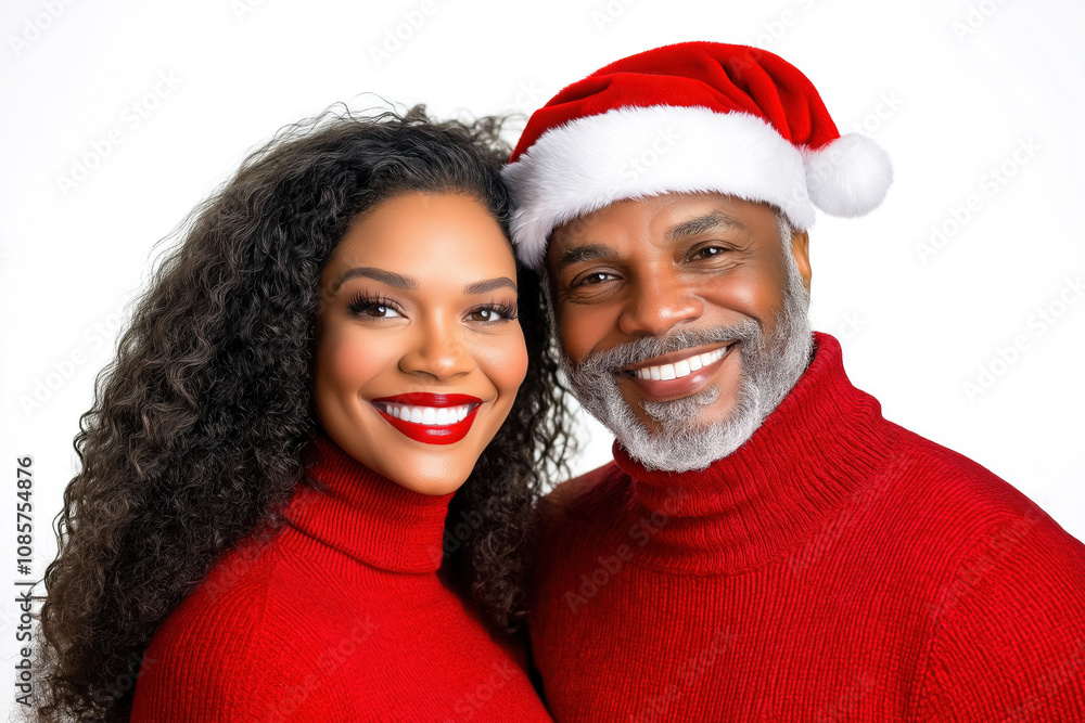 portrait of a loving black couple in festive red outfits celebrating christmas, showcasing holiday joy and family warmth in a contemporary setting portrait of a loving black couple in festive red outfits celebrating christmas, showcasing holiday joy and family warmth in a contemporary setting