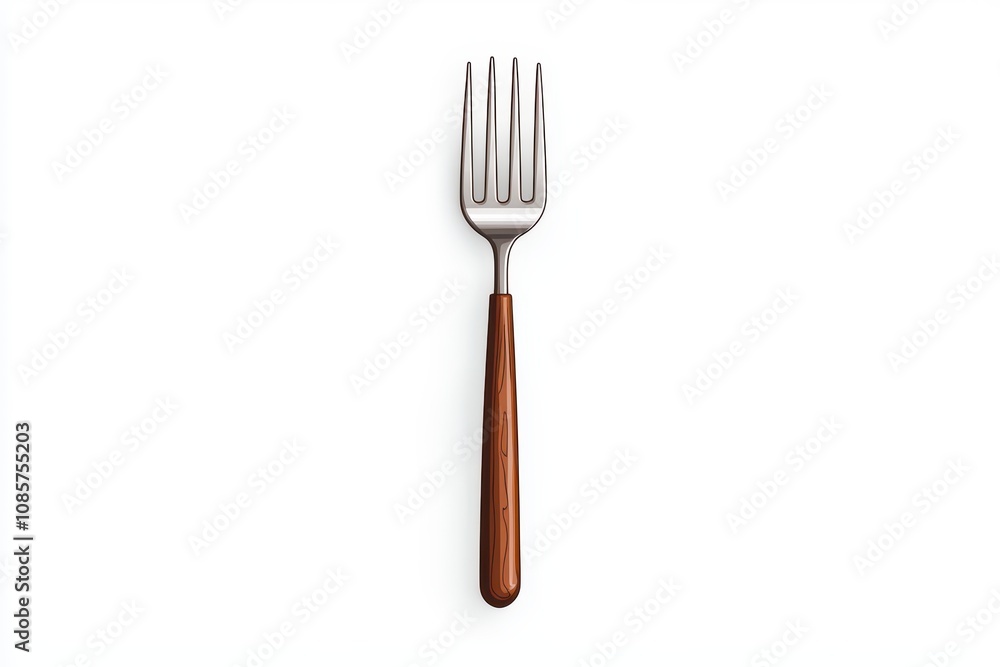 A sleek fork with a wooden handle on a clean white background. A sleek fork with a wooden handle on a clean white background.