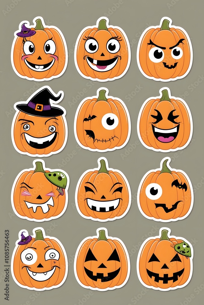 A Collection of Twelve Whimsical Halloween Pumpkins with Diverse and Playful Expressions: Spooky, Funny, and Cute Jack-o'-lanterns for Festive Decorations A Collection of Twelve Whimsical Halloween Pumpkins with Diverse and Playful Expressions: Spooky, Funny, and Cute Jack-o'-lanterns for Festive Decorations