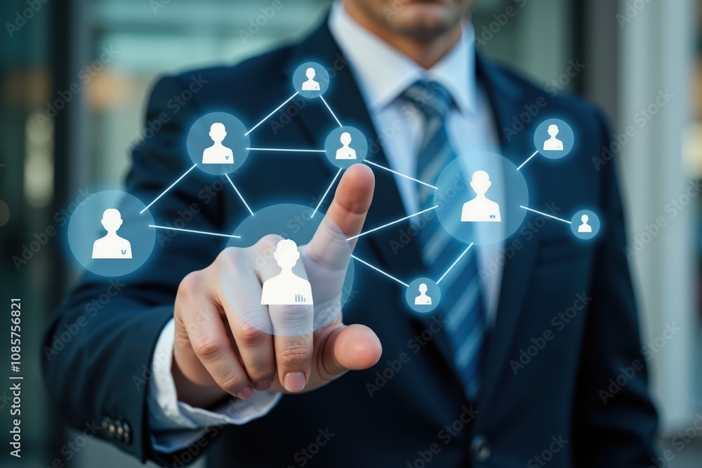 Businessman interacting with digital network interface for professional connectivity. Businessman interacting with digital network interface for professional connectivity.