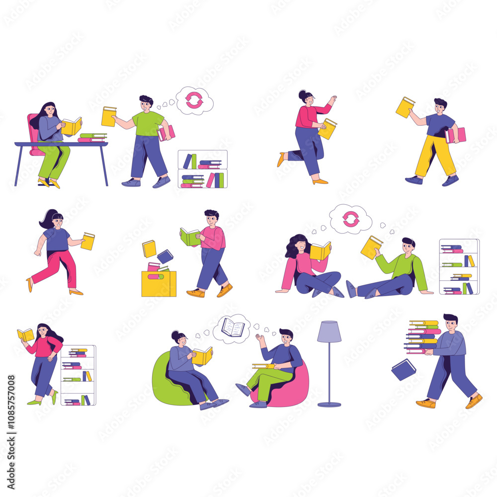 Fototapeta premium Flat vector illustration pack, Illustration Collection, Business illustration, vector illustration, Minimal Illustration Collection, Social illustration collection, flat illustrations pack, 