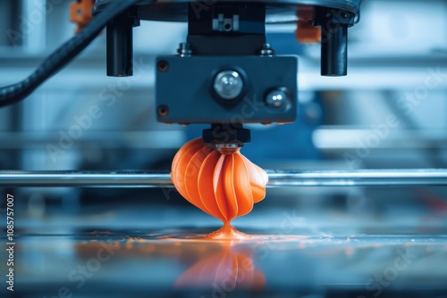 3D printer in the process of creating an object ,A dynamic scene of a 3D printer at work, representing the evolution of manufacturing through advanced 3D printing technology. photo