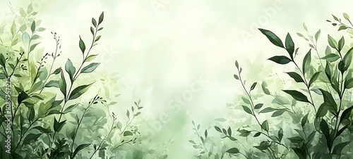Wallpaper Mural A serene backdrop featuring lush green foliage and delicate leaves, creating a tranquil atmosphere perfect for nature-themed designs. Torontodigital.ca