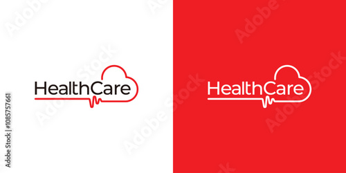 Word Mark or Letter Healthcare Logo with Abstract Love Shape and Pulse Icon Graphic. Medical Logo Design Template.