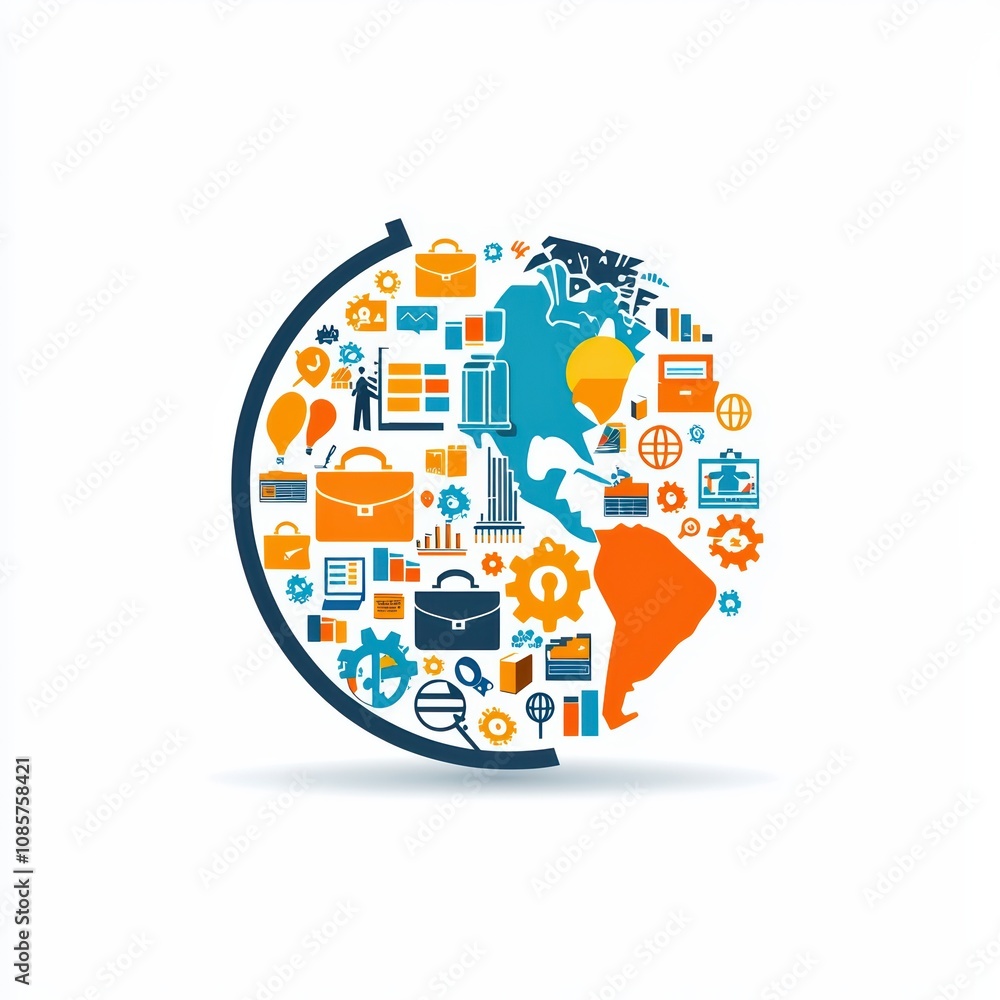Colorful globe symbolizing global connections and business growth. Colorful globe symbolizing global connections and business growth.