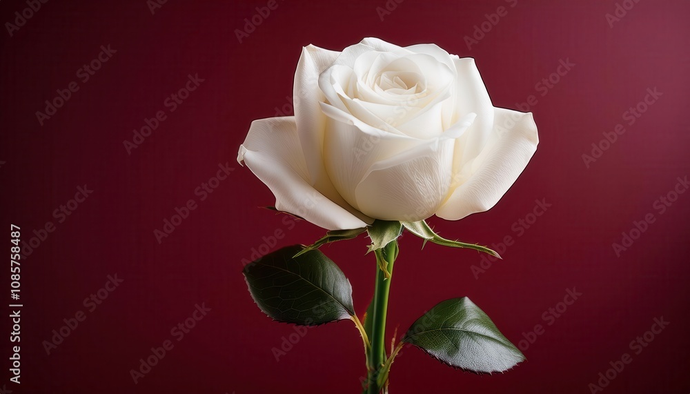 Elegant White Rose on Deep Burgundy Backdrop. Romantic and Sophisticated Valentine’s Day Image Perfect for Greeting Cards, Love Themed Invitations, and Romantic Event Decorations Elegant White Rose on Deep Burgundy Backdrop. Romantic and Sophisticated Valentine’s Day Image Perfect for Greeting Cards, Love Themed Invitations, and Romantic Event Decorations