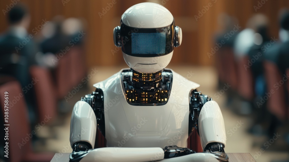 Robot integration in future human resource management corporate environment innovative concept Robot integration in future human resource management corporate environment innovative concept