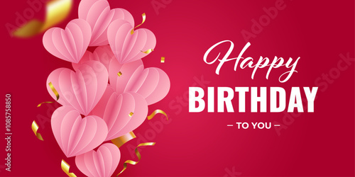 Happy Birthday background with pink hearts. Vector illustration.