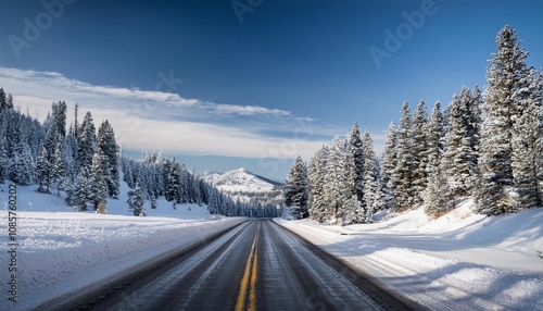 snow covered road in idaho during winter