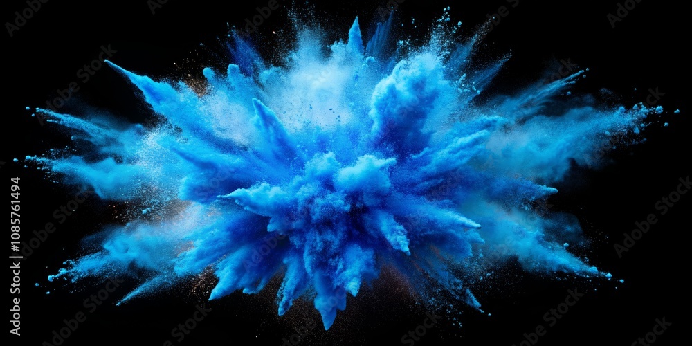 Fototapeta premium Blue Powder Explosion on Black Background, abstract , color , explosion , powder
