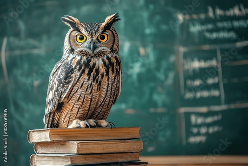 Wallpaper Mural Majestic Owl Perched on Stack of Old Books Torontodigital.ca