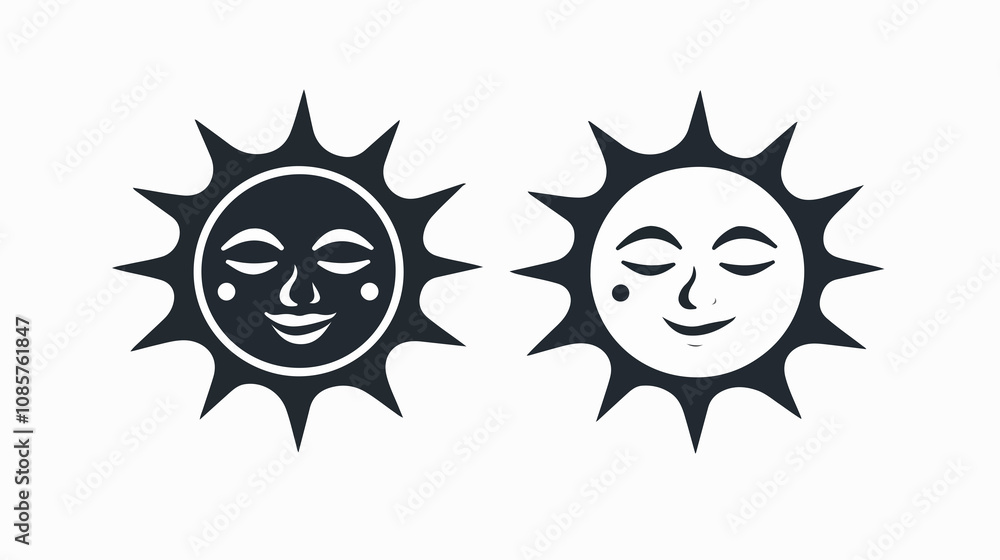 Sun and Moon Glyph Silhouette Icon for Day and Night Sun and Moon Glyph Silhouette Icon for Day and Night