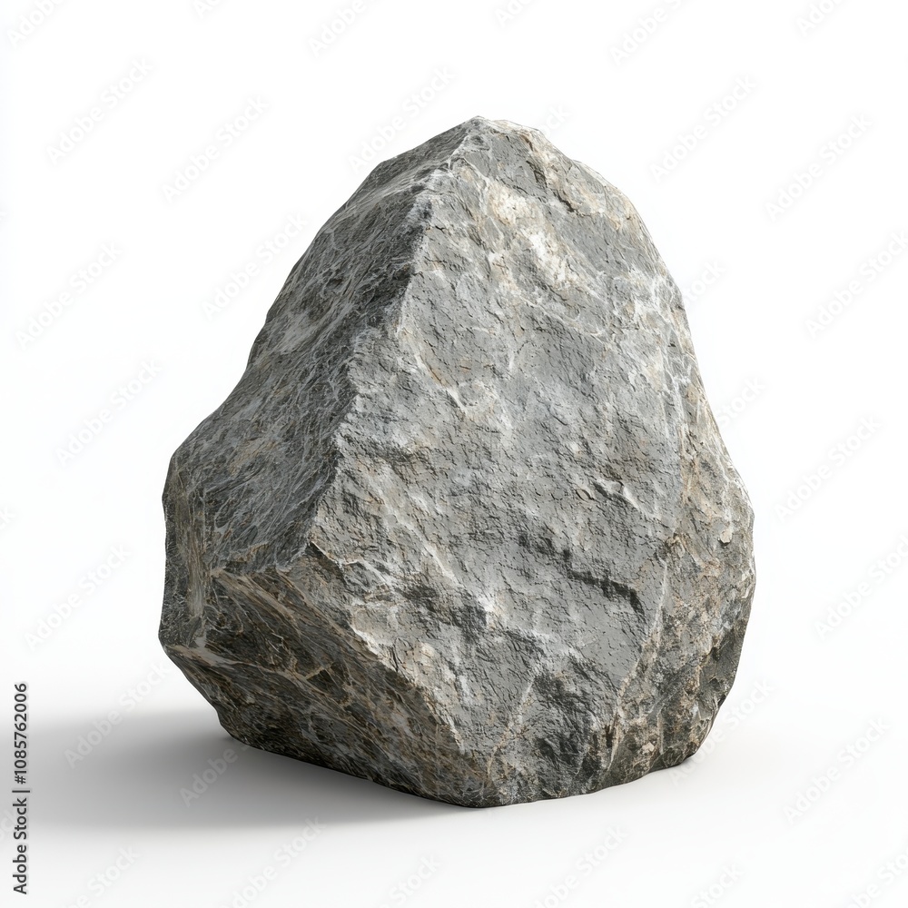 Obraz premium Natural Grey Rock with Textured Surface on White Background Ideal for Backgrounds or Textures in Design Projects Related to Nature, Landscapes, or Architecture