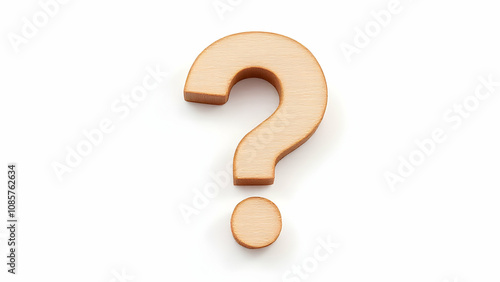 A light brown wooden question mark and a small wooden dot are displayed against a white background. The question mark is crafted from wood, showcasing its natural grain. The image is simple yet effect