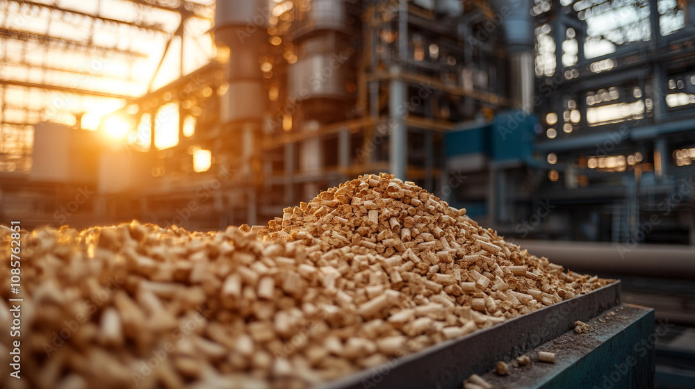 large stack of wood chips and organic materials in an outdoor setting, symbolizing sustainability, renewable resources, and recycling in an eco-friendly industry or natural environment large stack of wood chips and organic materials in an outdoor setting, symbolizing sustainability, renewable resources, and recycling in an eco-friendly industry or natural environment