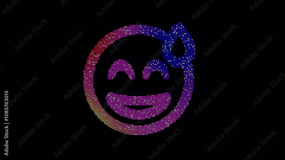 Icon grin beam sweat is made up of LED square shapes that shimmer and flicker. There are black dead diodes. In-Out looped. Alpha BW at the end Icon grin beam sweat is made up of LED square shapes that shimmer and flicker. There are black dead diodes. In-Out looped. Alpha BW at the end