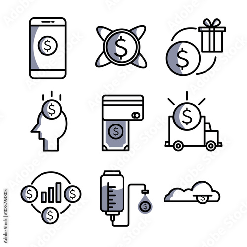 Finance and business line icons collection. Big UI icon set in a flat design. Thin outline icons pack. Vector illustration EPS10