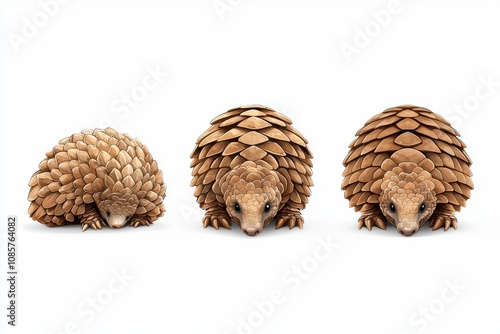 Three adorable pangolins showcasing unique scales and features.