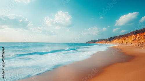 Tayrona National Park's pristine coastline in Colombia, featuring turquoise waters, lush greenery, and rugged rocks, symbolizing natural beauty, serenity, and untouched landscapes