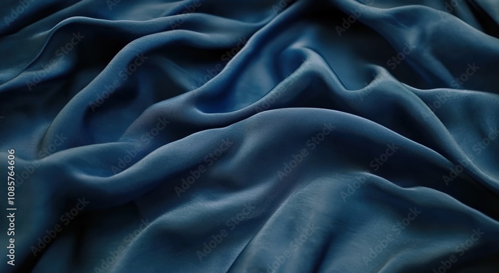 Fototapeta premium Dark blue silk fabric with folds, a background for design and decoration