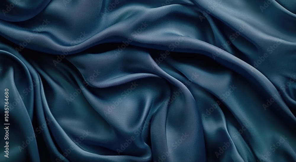 Fototapeta premium Dark blue silk fabric with folds, a background for design and decoration