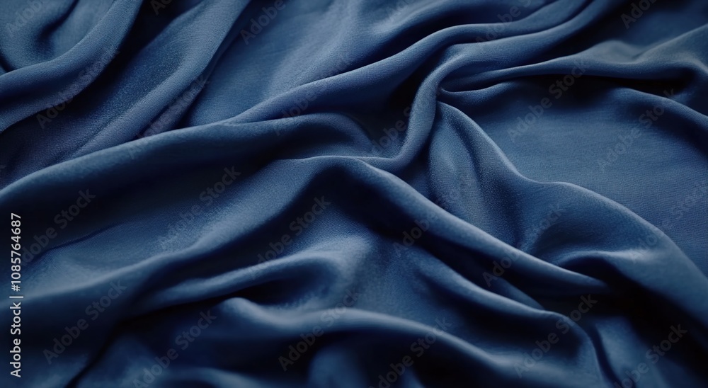 Fototapeta premium Dark blue silk fabric with folds, a background for design and decoration