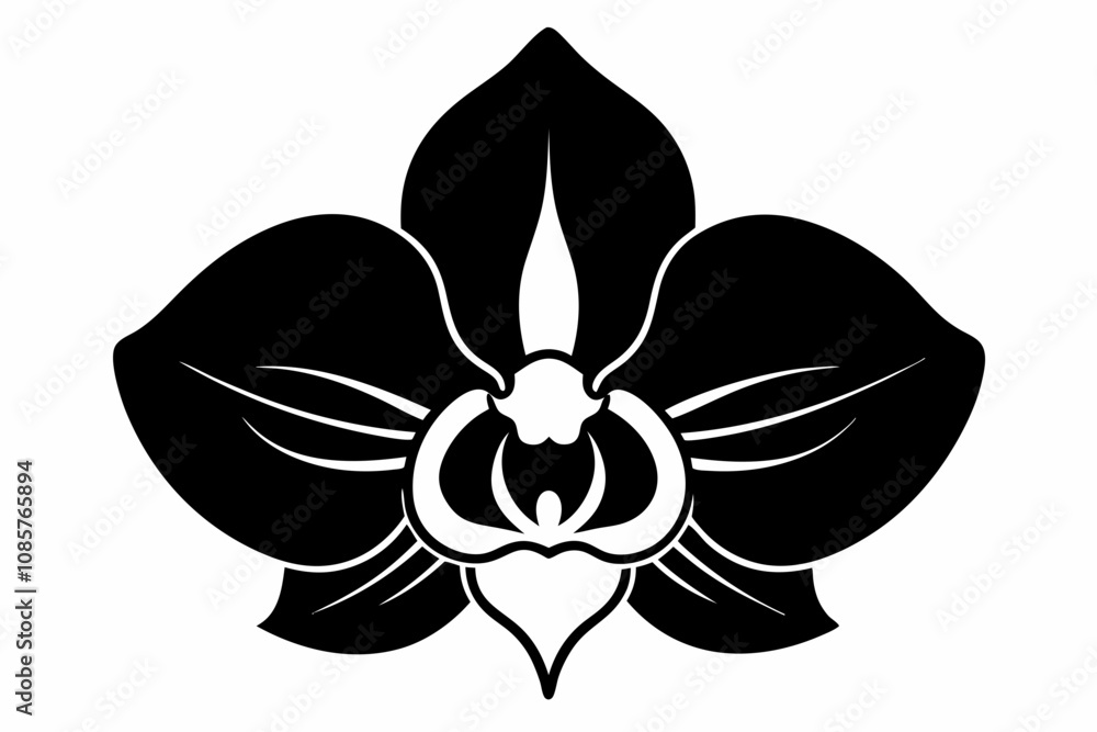 Orchid flower silhouette, Orchid flower vector icon isolated on white background. Orchid flower silhouette, Orchid flower vector icon isolated on white background.