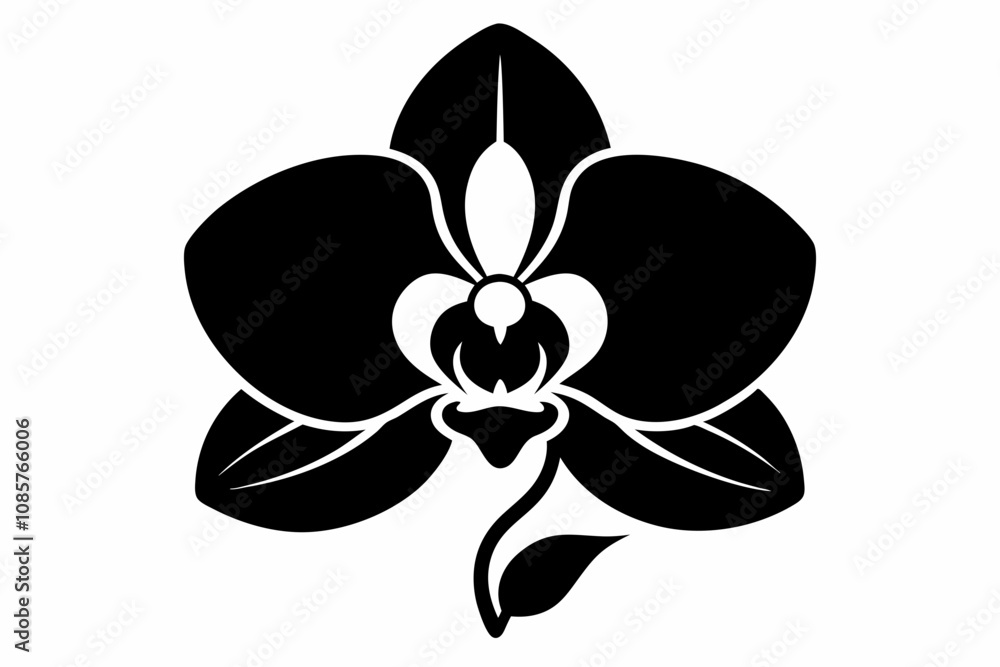 Orchid flower silhouette, Orchid flower vector icon isolated on white background. Orchid flower silhouette, Orchid flower vector icon isolated on white background.