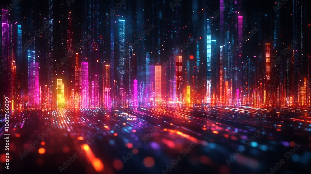 Financial growth visualized vibrant bar charts illuminated data lines and glowing infographics representing corporate success Financial growth visualized vibrant bar charts illuminated data lines and glowing infographics representing corporate success