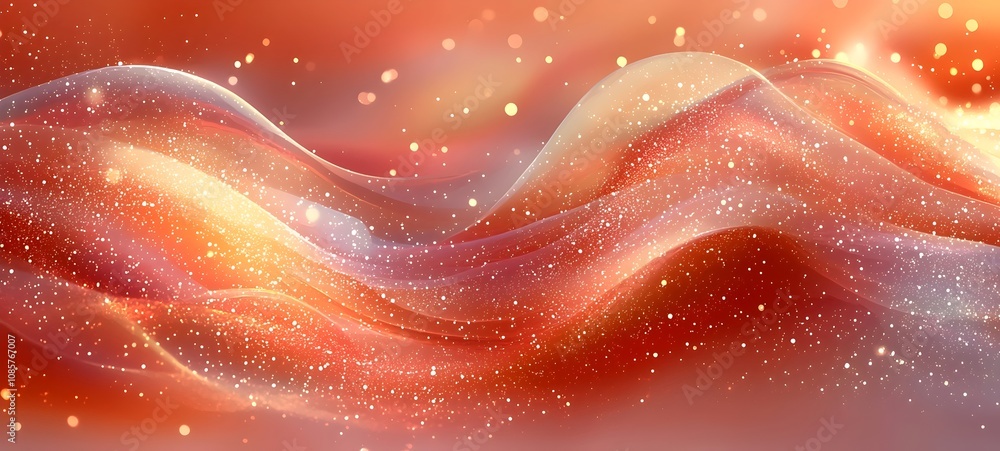 Obraz premium Abstract waves of shimmering orange and gold light create a sense of fluidity and motion, evoking warmth and elegance in a dreamy atmosphere.