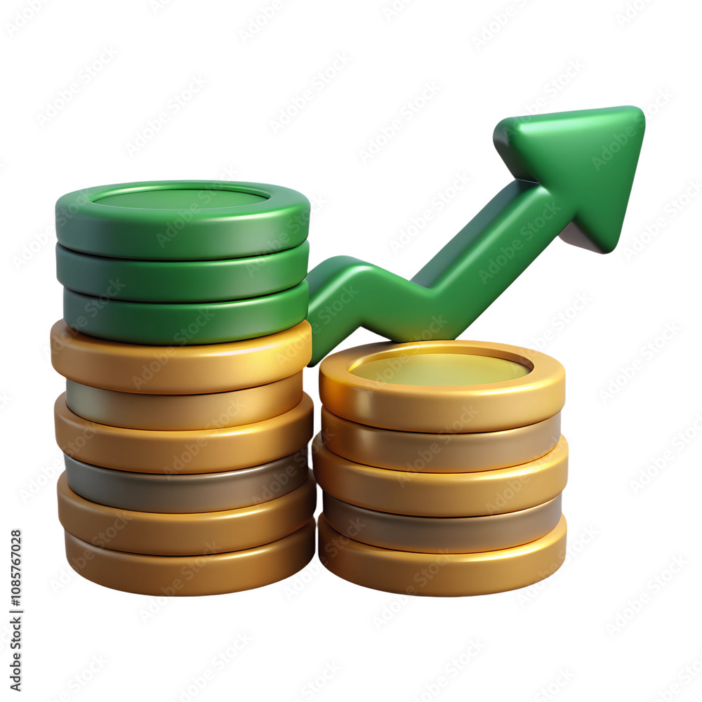 Financial Growth - Stack of Coins with Rising Arrow - 3D icon Financial Growth - Stack of Coins with Rising Arrow - 3D icon