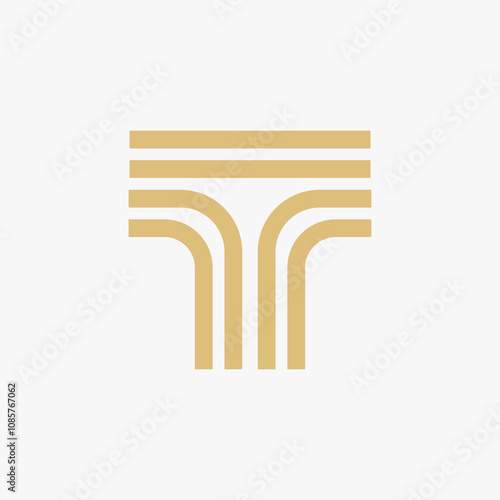 T letter logo design template with line art style