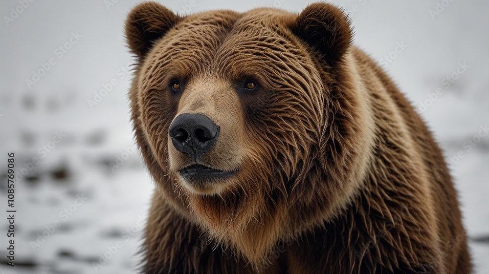 Obraz premium Majestic Brown Bear with Intense Gaze on White Background