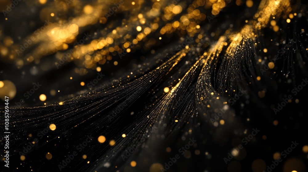Minimalistic New Year's background in dark tones with delicate golden streaks and bokeh effects. Minimalistic New Year's background in dark tones with delicate golden streaks and bokeh effects.