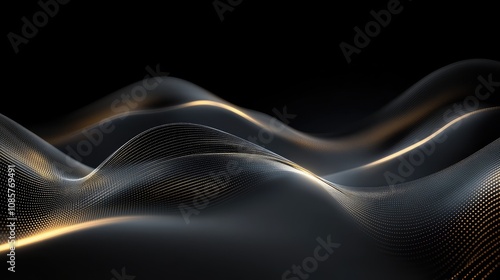 Minimalistic New Year's background in dark tones with delicate golden streaks and bokeh effects. 