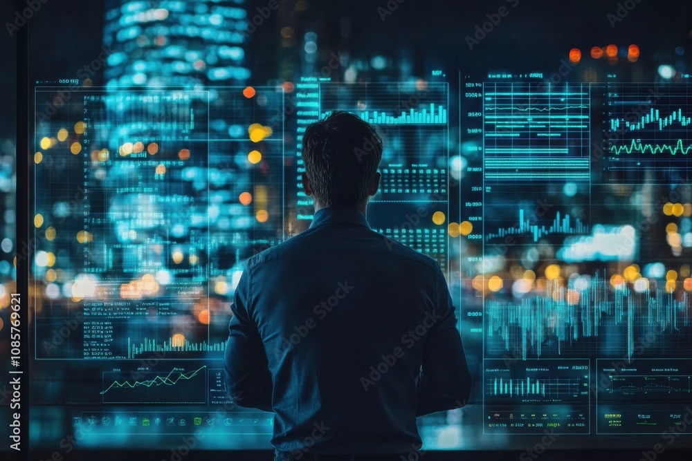 Businessman analyzing business enterprise data management Businessman analyzing business enterprise data management