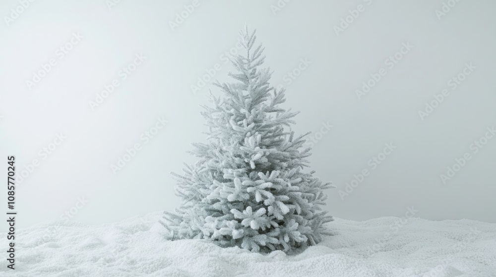 Snowy tree with festive holiday decorations on white background, perfect for a wintery Christmas atmosphere Snowy tree with festive holiday decorations on white background, perfect for a wintery Christmas atmosphere