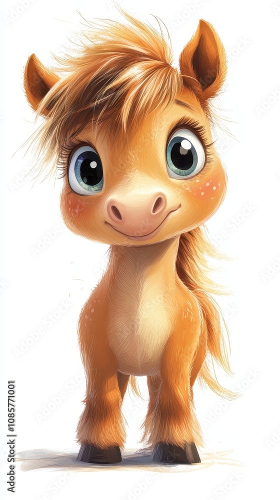 illustration of a playful filly with a glossy coat and vibrant eyes, presented in front view against a white background for design purposes. illustration of a playful filly with a glossy coat and vibrant eyes, presented in front view against a white background for design purposes.